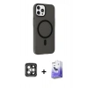 MARSİLYAN™- iPhone 15 Pro Max Kılıf Çekirdek Modern Prime - Siyah Bilvis 5in1 5D Magic Hayalet Cam Ekran Koruyucu + PVD Metal Kamera Lens - GI