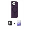 MARSİLYAN™- iPhone 15 Pro Max Kılıf Çekirdek Modern Prime - Siyah Bilvis 5in1 5D Magic Hayalet Cam Ekran Koruyucu + PVD Metal Kamera Lens - SH