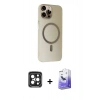 MARSİLYAN™- iPhone 15 Pro Max Kılıf Çekirdek Modern Prime - Siyah Bilvis 5in1 5D Magic Hayalet Cam Ekran Koruyucu + PVD Metal Kamera Lens - SH