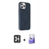 MARSİLYAN™- iPhone 15 Pro Max Kılıf Çekirdek Modern Prime - Siyah Bilvis 5in1 5D Magic Hayalet Cam Ekran Koruyucu + PVD Metal Kamera Lens - SH