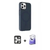 MARSİLYAN™- iPhone 15 Pro Max Kılıf Çekirdek Modern Prime - Siyah Bilvis 5in1 5D Magic Hayalet Cam Ekran Koruyucu + Gümüş PVD Metal Kamera Lens