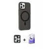 MARSİLYAN™- iPhone 15 Pro Max Kılıf Çekirdek Modern Prime - Siyah Bilvis 5in1 5D Magic Hayalet Cam Ekran Koruyucu + PVD Metal Kamera Lens - LT