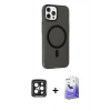 MARSİLYAN™- iPhone 15 Pro Max Kılıf Çekirdek Modern Prime - Siyah Bilvis 5in1 5D Magic Hayalet Cam Ekran Koruyucu + PVD Metal Kamera Lens - SH