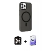 MARSİLYAN™- iPhone 15 Pro Max Kılıf Çekirdek Modern Prime - Siyah Bilvis 5in1 5D Magic Hayalet Cam Ekran Koruyucu + PVD Metal Kamera Lens - TU