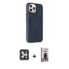 MARSİLYAN™- iPhone 15 Pro Max Kılıf Çekirdek Modern Prime - Siyah Bilvis Hayalet Cam Ekran Koruyucu + Gri PVD Metal Kamera Lens