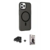 MARSİLYAN™- iPhone 15 Pro Max Kılıf Çekirdek Modern Prime - Siyah Bilvis Hayalet Cam Ekran Koruyucu + Raze Metal Kamera Lens - GS