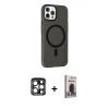 MARSİLYAN™- iPhone 15 Pro Max Kılıf Çekirdek Modern Prime - Siyah Bilvis Hayalet Cam Ekran Koruyucu + Lacivert PVD Metal Kamera Lens