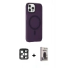 MARSİLYAN™- iPhone 15 Pro Max Kılıf Çekirdek Modern Prime - Siyah Bilvis Hayalet Cam Ekran Koruyucu + Lacivert PVD Metal Kamera Lens