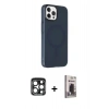MARSİLYAN™- iPhone 15 Pro Max Kılıf Çekirdek Modern Prime - Siyah Bilvis Hayalet Cam Ekran Koruyucu + Lacivert PVD Metal Kamera Lens