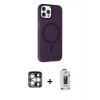 MARSİLYAN™- iPhone 15 Pro Max Kılıf Çekirdek Modern Prime - Siyah Bilvis Hayalet Cam Ekran Koruyucu + PVD Metal Kamera Lens - GS