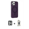 MARSİLYAN™- iPhone 15 Pro Max Kılıf Çekirdek Modern Prime - Siyah Bilvis Hayalet Cam Ekran Koruyucu + PVD Metal Kamera Lens - LT