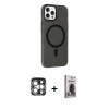MARSİLYAN™- iPhone 15 Pro Max Kılıf Çekirdek Modern Prime - Siyah Bilvis Hayalet Cam Ekran Koruyucu + PVD Metal Kamera Lens - GS