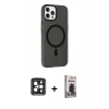 MARSİLYAN™- iPhone 15 Pro Max Kılıf Çekirdek Modern Prime - Siyah Bilvis Hayalet Cam Ekran Koruyucu + PVD Metal Kamera Lens - SH