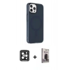 MARSİLYAN™- iPhone 15 Pro Max Kılıf Çekirdek Modern Prime - Siyah Bilvis Hayalet Cam Ekran Koruyucu + PVD Metal Kamera Lens - SH
