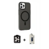 MARSİLYAN™- iPhone 15 Pro Max Kılıf Çekirdek Modern Prime - Siyah Bilvis Hayalet Cam Ekran Koruyucu + PVD Metal Kamera Lens - TU