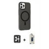 MARSİLYAN™- iPhone 15 Pro Max Kılıf Çekirdek Modern Prime - Siyah Bilvis Hayalet Cam Ekran Koruyucu + PVD Metal Kamera Lens - SH