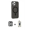 MARSİLYAN™- iPhone 15 Pro Max Kılıf Çekirdek Modern Prime - Siyah Bilvis Hayalet Cam Ekran Koruyucu + PVD Metal Kamera Lens - LT