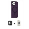 MARSİLYAN™- iPhone 15 Pro Max Kılıf Çekirdek Modern Prime - Siyah Bilvis Hayalet Cam Ekran Koruyucu + PVD Metal Kamera Lens - SH