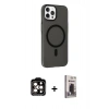 MARSİLYAN™- iPhone 15 Pro Max Kılıf Çekirdek Modern Prime - Siyah Bilvis Hayalet Cam Ekran Koruyucu + PVD Metal Kamera Lens - TU