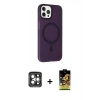 MARSİLYAN™- iPhone 15 Pro Max Kılıf Çekirdek Modern Prime - Siyah Buffer Cam Ekran Koruyucu + Gri PVD Metal Kamera Lens