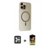 MARSİLYAN™- iPhone 15 Pro Max Kılıf Çekirdek Modern Prime - Siyah Buffer Cam Ekran Koruyucu + Gri PVD Metal Kamera Lens