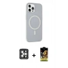 MARSİLYAN™- iPhone 15 Pro Max Kılıf Çekirdek Modern Prime - Siyah Buffer Cam Ekran Koruyucu + Gri PVD Metal Kamera Lens