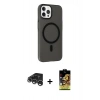 MARSİLYAN™- iPhone 15 Pro Max Kılıf Çekirdek Modern Prime - Siyah Buffer Cam Ekran Koruyucu + Raze Metal Kamera Lens - GS