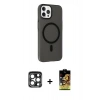 MARSİLYAN™- iPhone 15 Pro Max Kılıf Çekirdek Modern Prime - Siyah Buffer Cam Ekran Koruyucu + PVD Metal Kamera Lens - LT