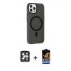 MARSİLYAN™- iPhone 15 Pro Max Kılıf Çekirdek Modern Prime - Siyah Buffer Hayalet Cam Ekran Koruyucu + PVD Metal Kamera Lens - GI