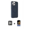 MARSİLYAN™- iPhone 15 Pro Max Kılıf Çekirdek Modern Prime - Siyah Buffer Hayalet Cam Ekran Koruyucu + PVD Metal Kamera Lens - GI