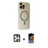 MARSİLYAN™- iPhone 15 Pro Max Kılıf Çekirdek Modern Prime - Siyah Buffer Hayalet Cam Ekran Koruyucu + PVD Metal Kamera Lens - GS