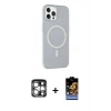 MARSİLYAN™- iPhone 15 Pro Max Kılıf Çekirdek Modern Prime - Siyah Buffer Hayalet Cam Ekran Koruyucu + PVD Metal Kamera Lens - GS