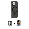 MARSİLYAN™- iPhone 15 Pro Max Kılıf Çekirdek Modern Prime - Siyah Buffer Hayalet Cam Ekran Koruyucu + PVD Metal Kamera Lens - GS