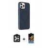 MARSİLYAN™- iPhone 15 Pro Max Kılıf Çekirdek Modern Prime - Siyah Buffer Hayalet Cam Ekran Koruyucu + PVD Metal Kamera Lens - TU