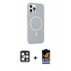 MARSİLYAN™- iPhone 15 Pro Max Kılıf Çekirdek Modern Prime - Siyah Buffer Hayalet Cam Ekran Koruyucu + PVD Metal Kamera Lens - LT