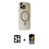 MARSİLYAN™- iPhone 15 Pro Max Kılıf Çekirdek Modern Prime - Siyah Buffer Hayalet Cam Ekran Koruyucu + PVD Metal Kamera Lens - LT