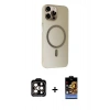 MARSİLYAN™- iPhone 15 Pro Max Kılıf Çekirdek Modern Prime - Siyah Buffer Hayalet Cam Ekran Koruyucu + PVD Metal Kamera Lens - TU