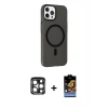 MARSİLYAN™- iPhone 15 Pro Max Kılıf Çekirdek Modern Prime - Siyah Buffer Hayalet Cam Ekran Koruyucu + PVD Metal Kamera Lens - LT