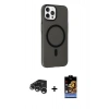 MARSİLYAN™- iPhone 15 Pro Max Kılıf Çekirdek Modern Prime - Siyah Buffer Hayalet Cam Ekran Koruyucu + Raze Metal Kamera Lens - GS
