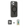 MARSİLYAN™- iPhone 15 Pro Max Kılıf Çekirdek Modern Prime - Siyah Polymer Nano Ekran Koruyucu + PVD Metal Kamera Lens - GI