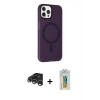 MARSİLYAN™- iPhone 15 Pro Max Kılıf Çekirdek Modern Prime - Siyah Polymer Nano Ekran Koruyucu + Gümüş Raze Metal Kamera Lens