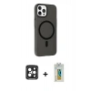 MARSİLYAN™- iPhone 15 Pro Max Kılıf Çekirdek Modern Prime - Siyah Polymer Nano Ekran Koruyucu + PVD Metal Kamera Lens - SH