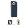 MARSİLYAN™- iPhone 15 Pro Max Kılıf Çekirdek Modern Prime - Siyah Polymer Nano Ekran Koruyucu + PVD Metal Kamera Lens - SH