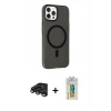 MARSİLYAN™- iPhone 15 Pro Max Kılıf Çekirdek Modern Prime - Siyah Polymer Nano Ekran Koruyucu + Raze Metal Kamera Lens - TMGI