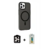 MARSİLYAN™- iPhone 15 Pro Max Kılıf Çekirdek Modern Prime - Siyah Polymer Nano Ekran Koruyucu + PVD Metal Kamera Lens - TU
