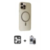 MARSİLYAN™- iPhone 15 Pro Max Kılıf Çekirdek Modern Prime - Siyah Vanessa Magic Hayalet Cam + PVD Metal Kamera Lens - GS