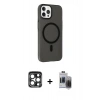 MARSİLYAN™- iPhone 15 Pro Max Kılıf Çekirdek Modern Prime - Siyah Vanessa Magic Hayalet Cam + PVD Metal Kamera Lens - LT