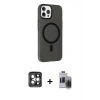 MARSİLYAN™- iPhone 15 Pro Max Kılıf Çekirdek Modern Prime - Siyah Vanessa Magic Hayalet Cam + PVD Metal Kamera Lens - GI