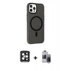 MARSİLYAN™- iPhone 15 Pro Max Kılıf Çekirdek Modern Prime - Siyah Vanessa Magic Hayalet Cam + Siyah PVD Metal Kamera Lens