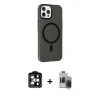 MARSİLYAN™- iPhone 15 Pro Max Kılıf Çekirdek Modern Prime - Siyah Vanessa Magic Hayalet Cam + Turuncu PVD Metal Kamera Lens